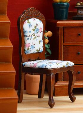 1:12娃娃屋dollhouse迷你家具餐厅微场景模型摆件栗色无扶手椅子