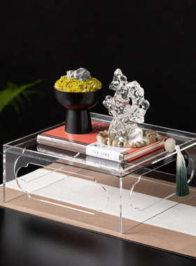 艺贝子新中式透明太湖石底座摆件茶道茶展厅样板间客厅装饰品组合