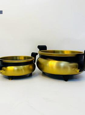 三足官帽香炉家用香炉黄铜摆件工艺品供奉熏香炉摆件佛堂香炉摆件