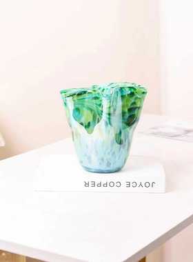 新款纯手工吹制彩色玻璃花瓶创意插花家居装饰品琉璃花瓶摆设批发