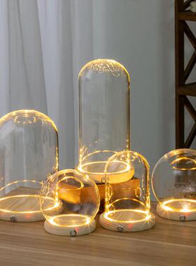 永生花玻璃罩LED发光侧面独立开 关凤冠模型积木模型应援棒展示盒