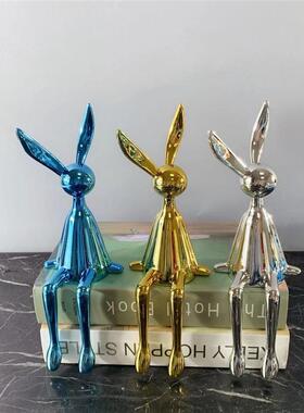 创意电镀摆银金蓝色坐立品兔兔子摆件3433机器简约现代家居软装饰