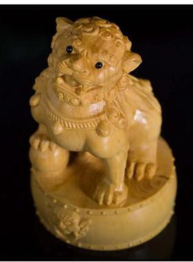 狮玩摆件文玩雕工醒狮装饰品对客厅家居黄杨木送礼手把艺品盘件