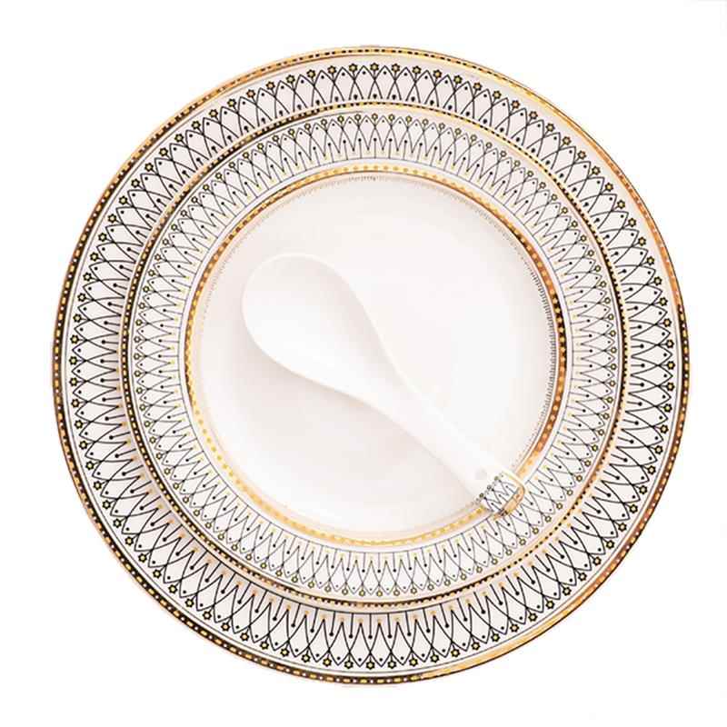 金边陶瓷餐具套装家用欧式西餐盘牛排盘过年用米饭碗汤碗碗碟套装