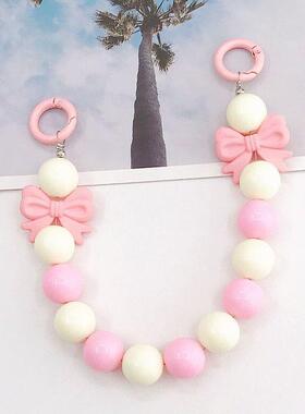 弋恋新款糖果色亚克力手提链炫彩蝴蝶结包包挂件手机壳配件