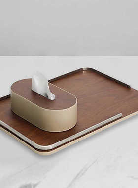 现代艺术轻奢木质托盘摆件样板间售楼处客厅书房玄关原木色装饰品