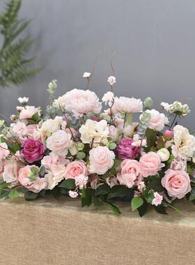 会议室会议桌长桌花假花餐厅宴会长餐桌桌面花装饰花欢迎桌花
