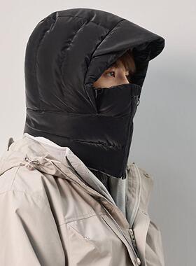 羽绒雷锋帽男冬季加绒保暖登山护耳围脖一体女户外骑行防风雪帽子