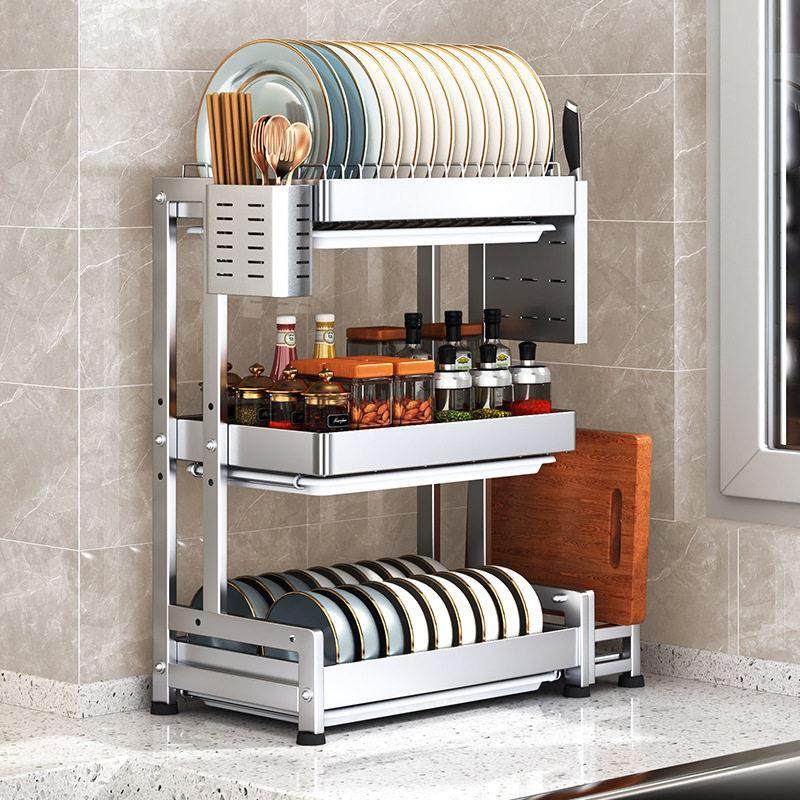 304不锈钢碗碟收纳架多功能厨房沥水碗架台面调料置物架3层窄架子,淘宝优惠券,粉丝福利购,淘宝优惠卷