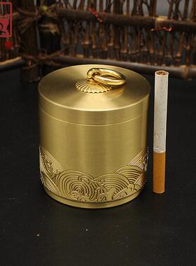 铜聚德纯全黄铜带盖子烟灰缸个性创意车载商务客厅家用新中式烟灰