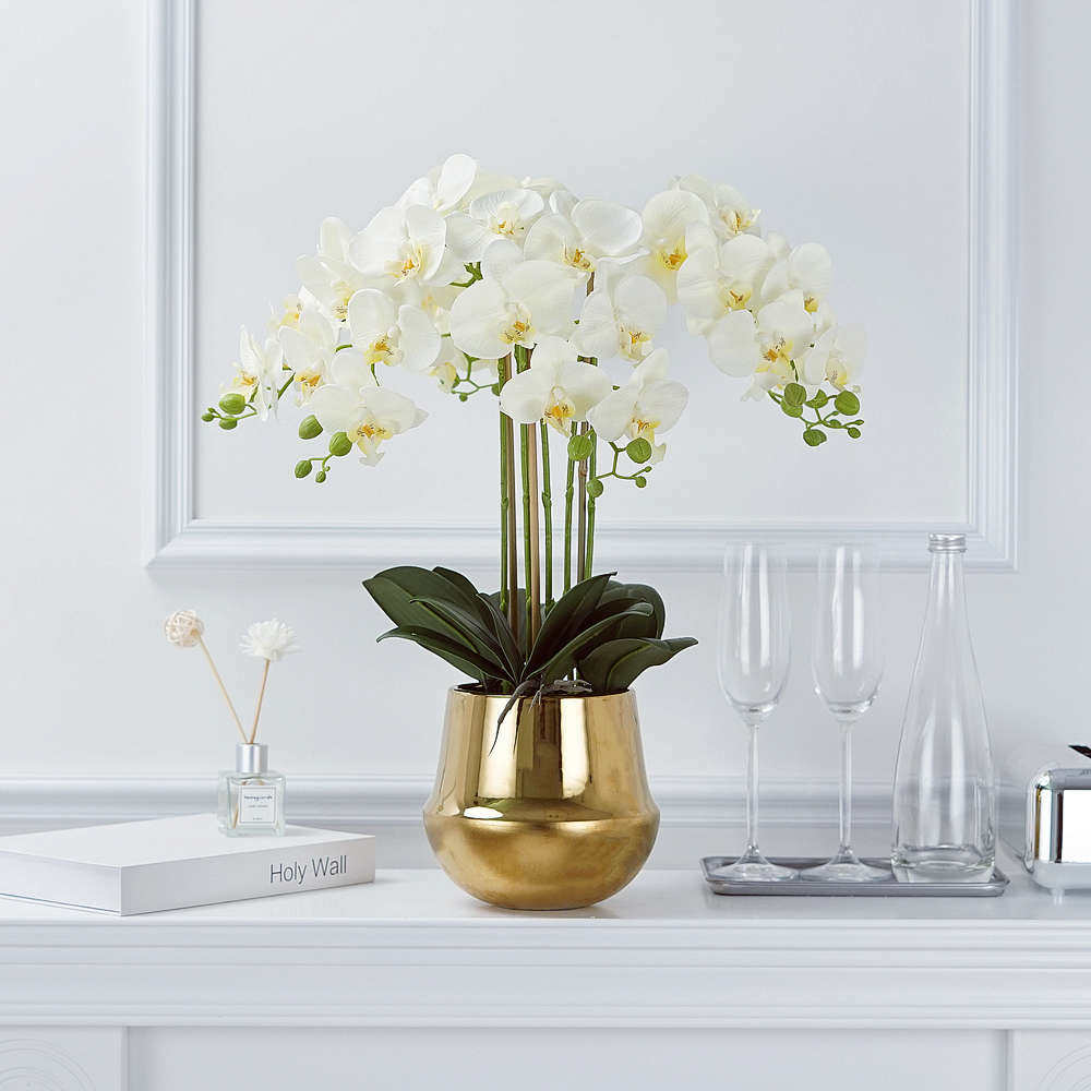 仿真蝴蝶兰盆栽假花大盆套装过胶手感绢布花摆件客厅摆放陶瓷盆栽,淘宝优惠券,粉丝福利购,淘宝优惠卷