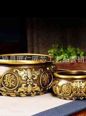 全铜聚宝盆摆件纯铜实心八福大小号招聚黄铜米缸财客厅开业礼品