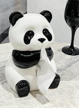 熊猫纸巾盒客厅纸抽盒陶瓷抽纸盒家用摆件创意卡通餐巾纸盒高颜值