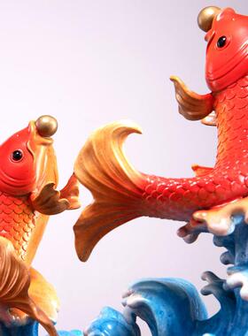 莲年有余锦鲤鱼摆件招财家居客厅玄关酒柜高档轻奢装饰品乔迁礼物