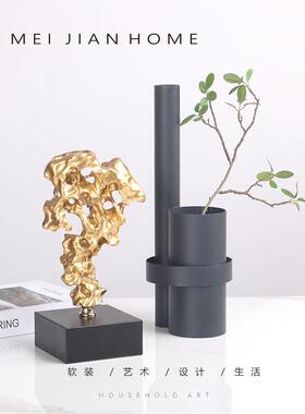 创意插花器皿新中式金属餐桌干花瓶摆件北欧客厅电视柜装饰品简约