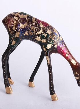 巴基斯坦铜器动物雌雄小对鹿手工艺术铜鹿摆设工艺品