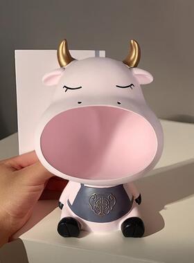 创意玄关钥匙收纳摆件可爱小牛开口笑装饰摆设家用客厅茶几果盘