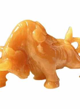 天然玉石黄玉金钱牛摆件大号招财旺业办公室家居装饰店铺开业送礼