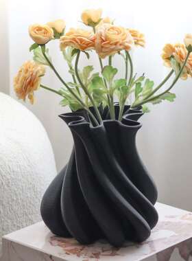 简约现代大口花径不则扭曲饰纹路花器样TDA板间客厅规花瓶插摆件