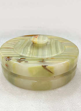 天然玉石烟灰缸精品有盖储物零食罐铜扣玉石罐子礼品摆件