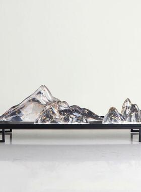 现代新中式禅意样板房透明假山招财摆设家居客厅软装饰品玄关摆件