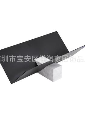 现代约轻房奢大理石金FTR书架黑色属V形书架摆件样板书房软简装饰