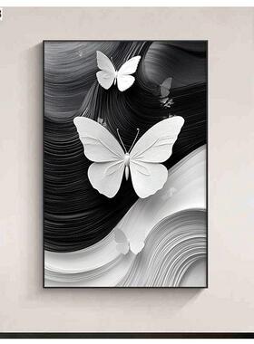法式中古风客厅装饰画蝴蝶大气玄关壁画黑白级感沙发背景墙挂画