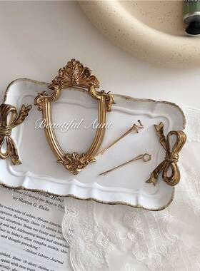 直销新款源头法式做旧树脂盘戒指收纳托盘复古蝴蝶结小碟子摆拍道