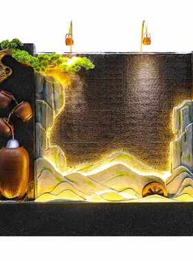 高端欧式水幕n墙流水屏风水轮隔断喷泉摆件大型落地招财假山养鱼