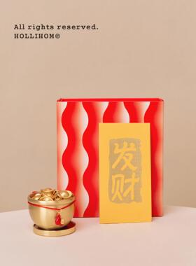 逅里 「得马荣财」2026马年黄铜聚宝盆一桶金招财摆件 高档新年礼