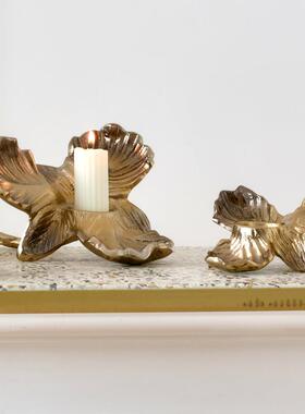 现代轻奢金银色花型铝制烛台摆件家居客厅餐桌样板间蜡烛台装饰品
