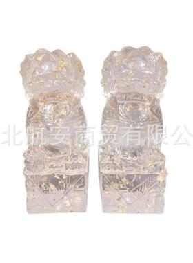 中式金箔狮子摆件样板房售楼处桌面书架造景用透明树脂狮子饰品