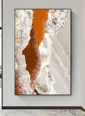 橙色油画客厅落地挂画沙发背景墙装饰画现代简约抽象肌理玄关壁画