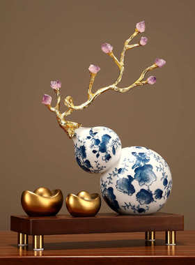 新中式陶瓷葫芦摆件客厅酒柜电视柜高级感福禄装饰品乔迁开业送礼