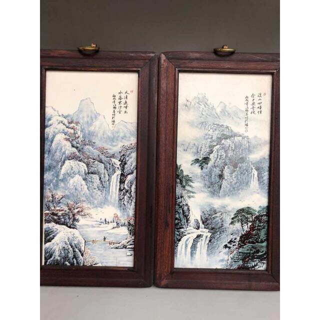 Antiques and miscellaneous handicrafts, mahogany inlaid miscellaneous pieces, old porcelain plates, porcelain paintings, pastel landscapes, four screen hangings