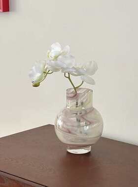 绿色中古玻璃花瓶摆件创意水养客厅电视柜玄关插花装饰品法式琉璃