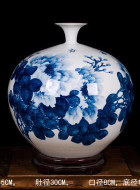正品景德镇花陶手绘厅青花牡丹瓷瓶现代简约装饰摆饰现代客手工高