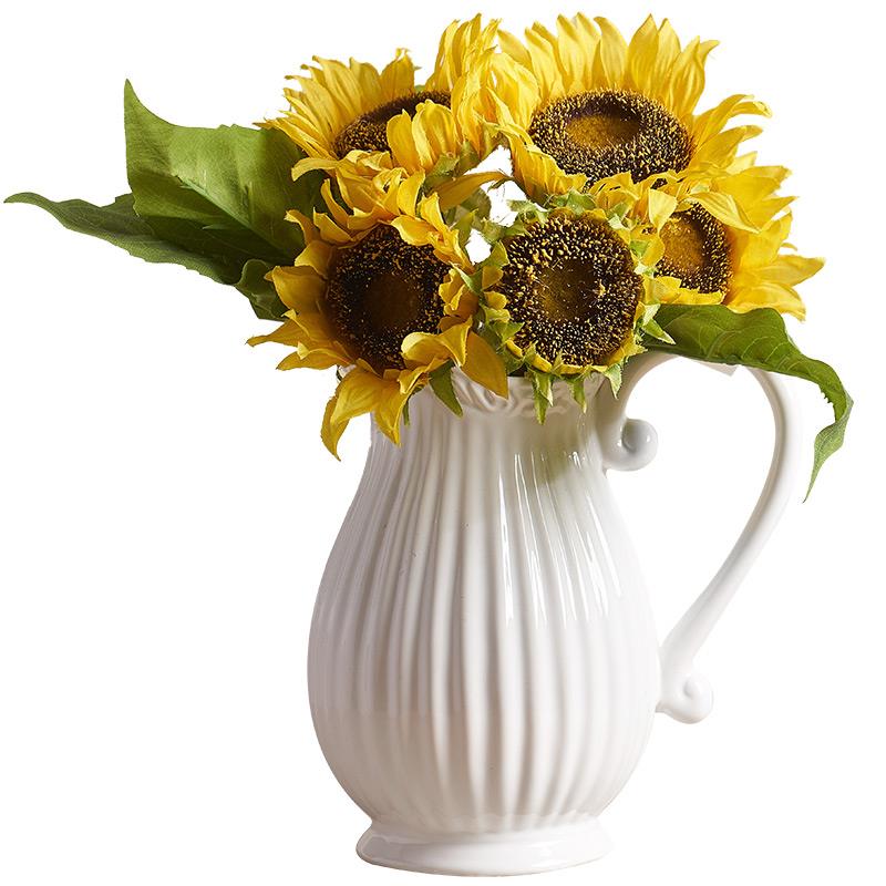 水蓝插花陶瓷花瓶 欧式白瓷创意地中海干花白色蓝色奶壶水培桌面