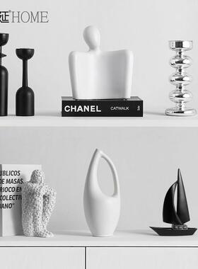 创意简约黑白艺术帆船摆件家居客厅酒柜电视柜摆设办公室软装饰品