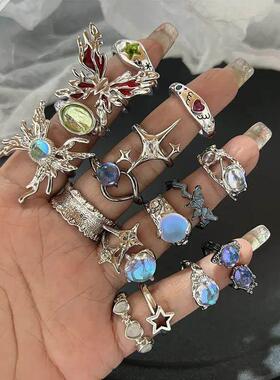 Y2K Crystal Rings Kpop Heart Adjustable Ring Irregular Geome