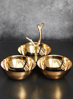 奢三连果盘摆件新饰术中轻式艺树枝零LNH食糖果干果碗小吃茶点碟