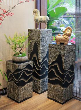 新中式流水展示柱摆件彷古玄关装饰柱产品陈列展示台落地装饰底座