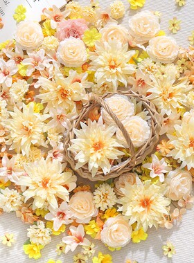 彷真花混搭花朵花艺材料包绢花假花diy手工团扇痛玉米美素材配件