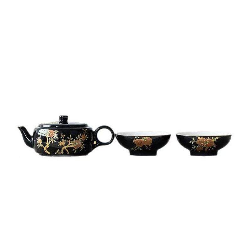 High-end West Lake Blue Portable Travel Tea Set Home Outdoor Simple Teapot Ceramic Ru Kiln Mutton Fat Jade