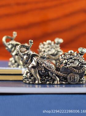 黄铜大象摆件聚宝盆象拉车家居工艺品全铜客厅办公室开业礼品摆设