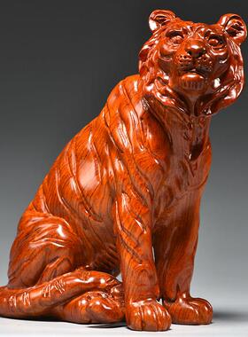 红木雕刻老虎动物饰品实木雕刻十二生肖老虎家居饰品陈设装饰工艺