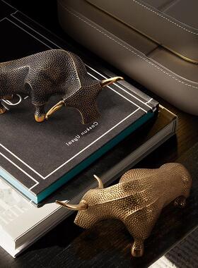 轻奢全铜摆件牛气冲天好寓意工艺礼品摆饰客厅办公室装饰品乔迁新