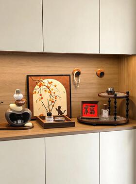 中古风进门口钥匙收纳托盘摆件高级感家居客厅玄关斗柜高档装饰品