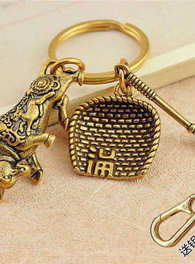 纯铜招财簸箕挂件一叶生财平安如意转运葫芦汽车钥匙复古中式挂饰