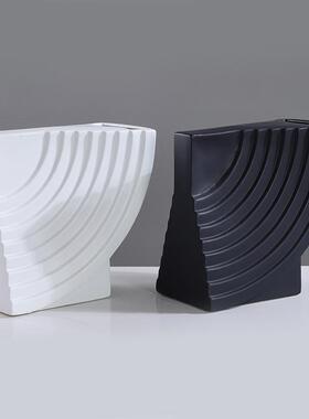 轻奢现代黑白树脂花器摆件极简北欧家居软装售楼样板间饰品